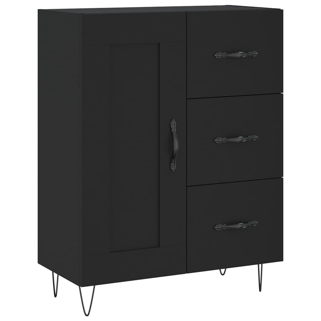 Wysoki kredens czarny sklejka wysoka kredens z metalowymi drzwiami i nogami do organizacji domu 69,5x34x180 cm