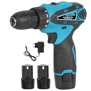 KROST 12V Li-ion Dual Speed Keyless Chuck Drill |Cordless Drill | Drill Driver | Screwdriver with 2 Batteries, LED Torch Variable Speed and Torque Setting (18+1). (With Batteries)