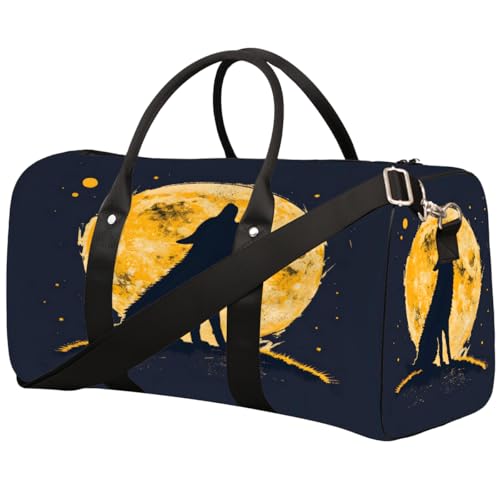 Night Full Moon Wolf Weekender Bag Travel Duffle Bag for Women Men Overnight Shoulder Bags Waterproof Foldable Sports Gym Tote Bags Carry On Luggage for Travel Sports Dance Yoga Hospital
