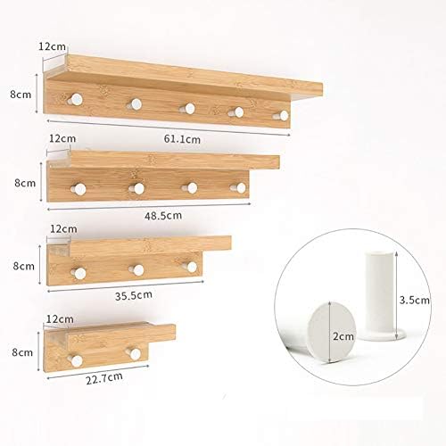 Wall-Mounted Shelf and Hook Bamboo Coat Rack and Hook Rack Upper Floating Shelves for Storage for Hallway Bathroom Living Room Bedroom (White, 48.5 * 12 * 8cm)