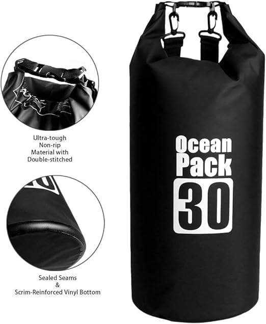 Image of Waterproof Dry Bag with Floating and Lightweight Bags for Kayaking Rafting Boating River Trekking-Black Color (30 Liter)
