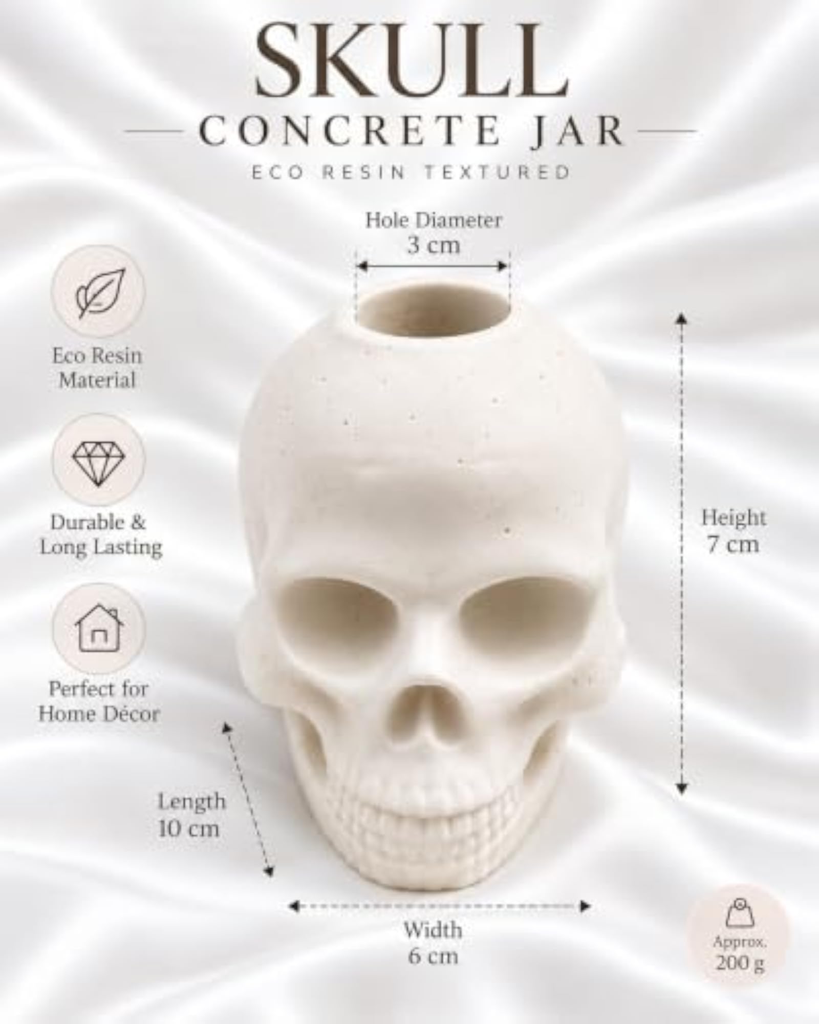Skull Concrete Jar Eco Resin Textured Shaped Decorative Container Unique Mini Planter for Succulents Cactus and Plants Gothic Home Dc