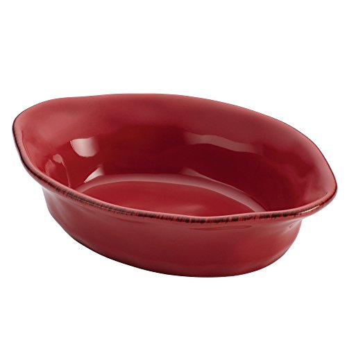 Rachael Ray Cucina Stoneware 12-Ounce Oval Au Gratin, Cranberry Red