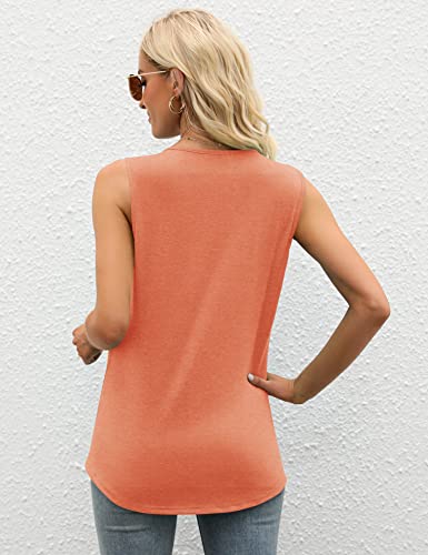 Womens Summer Tops Dressy Casual Loose Fit Square Neck Orange Tank Tops Women Pleated Sleeveless Blouses Trendy 2023, S #TOP2