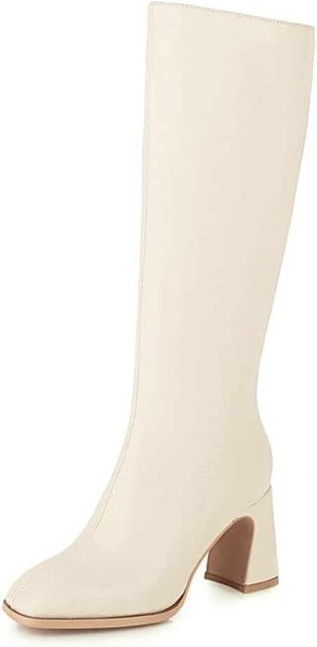 Amazon.com: Botas altas hasta la rodilla para mujer, botas altas de tacón  grueso, botas de tacón alto con cremallera lateral hasta la rodilla (color:  beige 1 forro único, talla: 35 EU) :