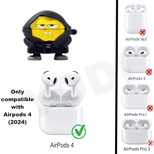 Image of YODI Case Cover for Airpods Pro|Pro 2|Airpods Pro 3|Airpods 4 Pouch, Silicone Cases with Cleaner Kit 360 Drop Protection,Shock-Resistant ((Black Funny), Airpods 4)