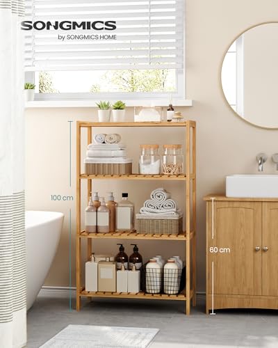 Miniatura 3 de Songmics Estantería De Almacenamiento De Bambú, Zapatero Para Plantas De 4 Niveles, Para Entrada, Baño, Sala De Estar, Balcón, Cocina, 26 X 60 X 100 Cm, Beige Natural Bcb034y01