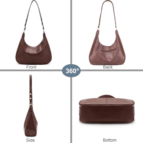 Bolsa tipo Hobo para mujer de cuero vegano marrón oscuro miniatura 3