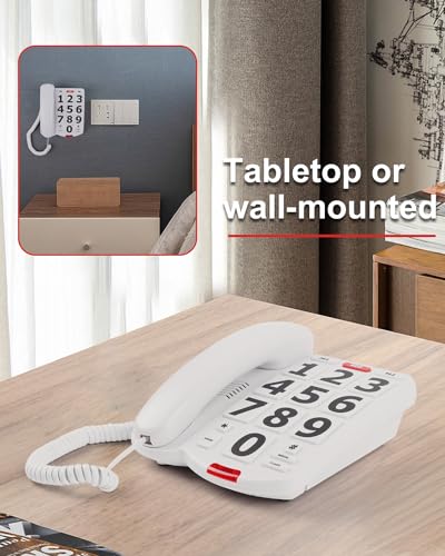 Image of Big Button Phone for Seniors, Large Button Phones for Elderly with Picture, Hand-Free Corded Phone with LED Call Alert, Adjustable Volume and 3 One-Touch Dialing for Elderly People, White