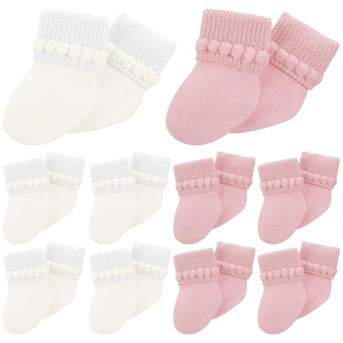 Bonuci 8/24 Pairs Preemie Socks Baby Girls Premature Baby Cotton Turn Cuff Bubble Preemie Socks Nicu for Newborn Hospital