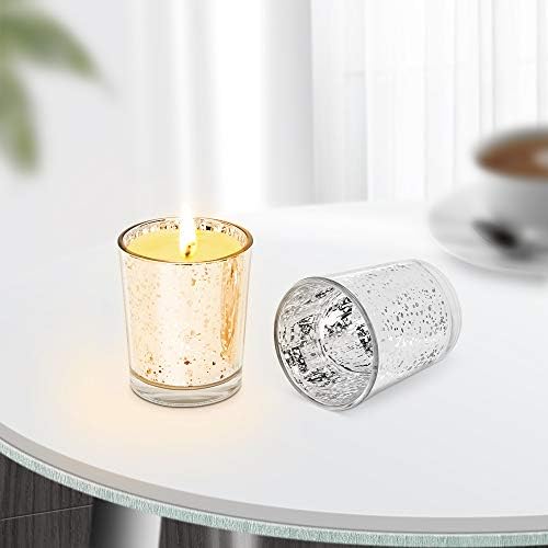 Coldshine Set of 12 Pcs Stylish Modern Home Accessories Mercury Silver Glass Speckled Tea Light Candle Holders Votive Wedding Deco Table Home Decoration