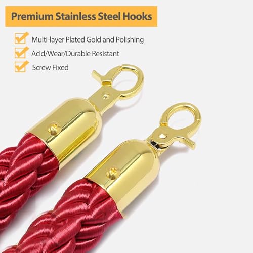 Corde de stanchion en nylon rouge 500cm aux finitions dorées luxe