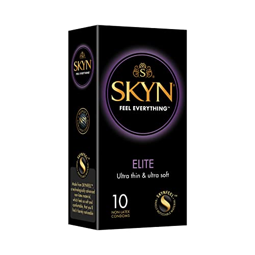 SKYN Elite Condoms Pack of 10 SKYNFEEL Latex Free Condoms for Men, Regular Size Condoms, Ultra-Thin & Soft Condoms, Smooth Straight Shape, Lubricated, 53mm Wide