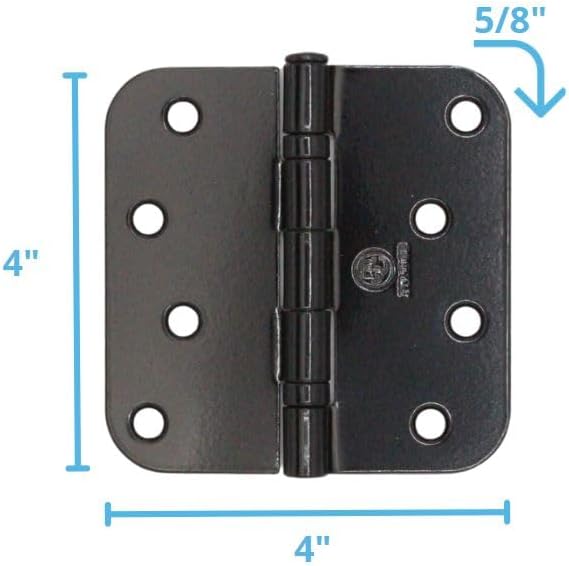 4.0" x 4.0" 5/8" Radius Ball Bearing Exterior Door Hinges (Black Primed, Pack of 3)
