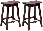 PayLessHere Bar Stools Set of 2 for Kitchen Counter Solid Wooden Saddle Stools 24-Inch Height Home Furniture Barstool, Brown