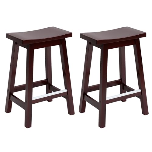 PayLessHere Bar Stools Set of 2, Wooden Saddle Stools 24 Inch Heigh, Bar Chairs Seat with Footrests and Industrial, Kitchen Counter Stools for Restaurant, Bistro Bar and Home Dining by PayLessHere - Used condition - US$48.35