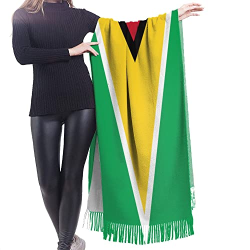 Flag of Guyana Womens Winter Scarf Cashmere Feel Shawl Wrap Soft Warm Blanket Scarves Fringe Scarf2