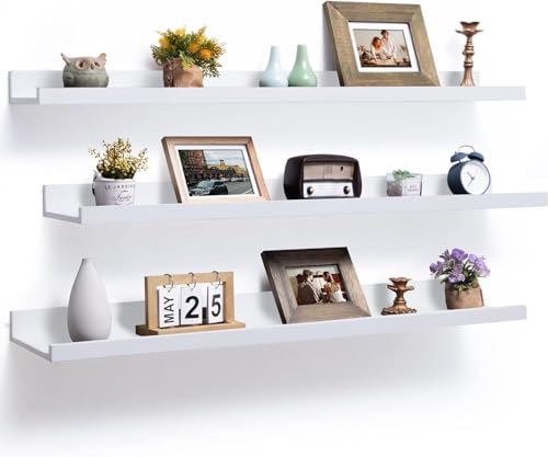 Image of Genuine Decor 47 Inch White Wall Shelf, Living Room Wall Mounted Shelf