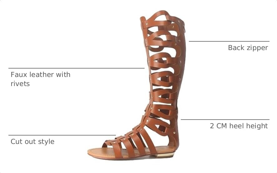 Image of Hanfike Knee High Sandals for Women Gladiator Cut Out Summer Roman Boots