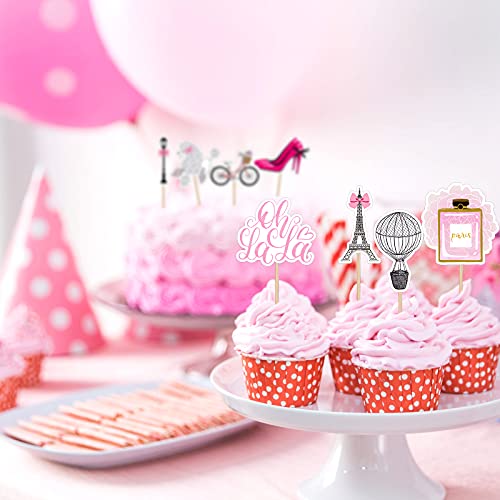 48 Pieces Paris Cake Decoration Paris Cupcake Topper Pick Paris Eiffel Tower Bicycle High Heel Perfume Hot Balloon Oh La La Street Light Cake Topper For Girl Women Baby Shower Wedding Birthday Party #TOP4