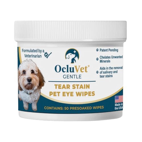 OcluVet Tear Stain Wipes for Dogs, Cats and Horses, Gentle Non-Stinging Pet Eye and Face Cleaning Wipes with EDTA, Tear Stain Remover, 50 Count