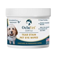 OcluVet Tear Stain Wipes for Dogs, Cats and Horses, Gentle Non-Stinging Pet Eye and Face Cleaning Wipes with EDTA, Tear Stain Remover, 50 Count