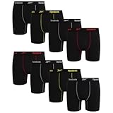 Reebok Mens Boxer Briefs - 8 Pack 6'' Inseam Soft Stretch Performance Mens Underwear Athletic Boxer Briefs with Contour Pouch, Size Small, All Black