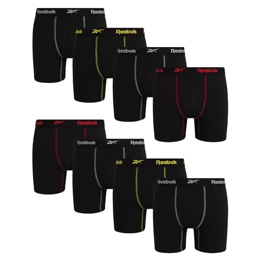 Reebok Men's Active Underwear - Sport Soft Performance Boxer Briefs (8 Pack), Size Small, All Black