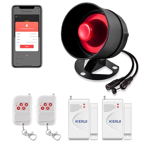 KERUI WIFI Home Shop Security Shed Alarm Garage Alarm System Kit Wireless Weatherproof Siren Horn with Remote Control Door Contact Sensor Motion Sensor Compatible with Alexa Google Home