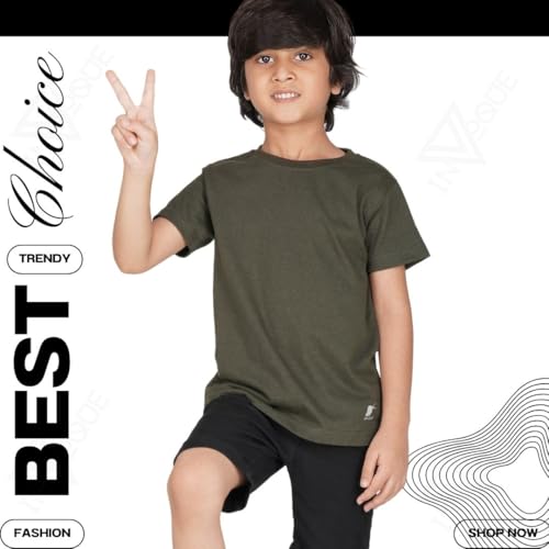 Image of Kids Round Neck Boys Tshirt | Short Sleeves | Natural Organic 100% Cotton Soft Comfortable Fabric | School Plain Color Original Branded Half Sleeve | T-Shirt for Boy Kid | Sleepwear Everyday Casual
