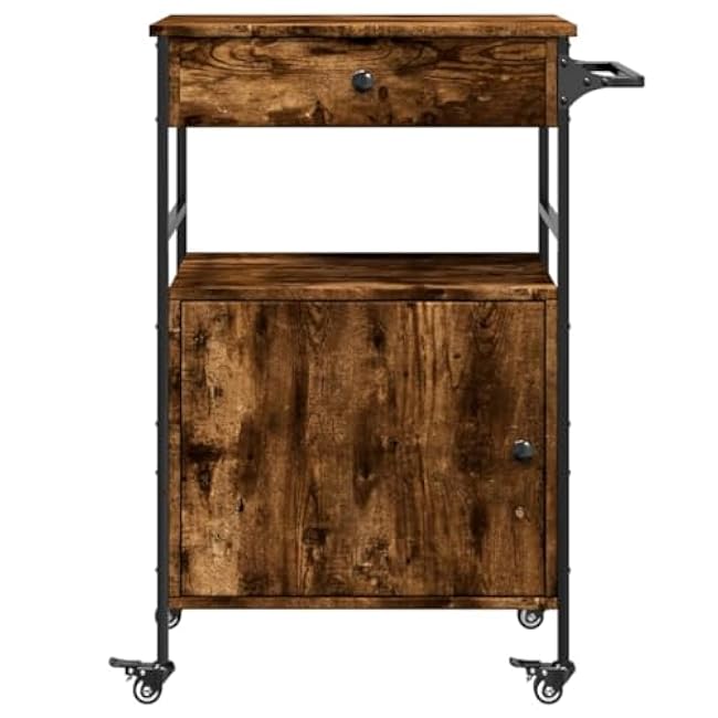 Versatile Kitchen Trolley for Storage Space, Engineered Wood with Steel Frame, Smoked Oak Finish, 22x16.9x35.2-vBpcOfqe