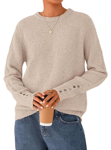PRETTYGARDEN Fall Sweaters for Women 2026 Cozy Casual Crewneck Pullover Button Long Sleeve Knit Tops...