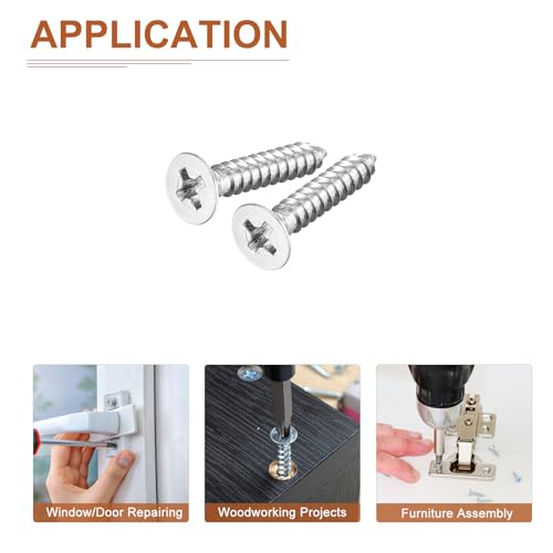 Image of DTGN 100Pcs #6x3 /4 inch Flat Head Wood Screws, 304 Stainless Steel Phillips Self Tapping Screws - Good for Woodworking, Furniture - Silver