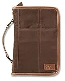 Aviator Bible Cover for Men, Zippered, with Handle, Suede, Brown, Extra Large
