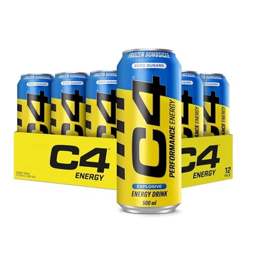 C4 Explosive Carbonated Energy Drink | Zero Sugar Low Calorie Pre-Workout with 160mg Caffeine Beta-Alanine & Taurine | Energy for Focus & Performance | Frozen Bombsicle | 500ml Cans | Pack of 12