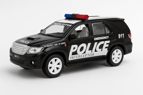 Image of Police Interceptor Toy Car - 15 cm Pull-Back Action Model | Black, Non-Toxic Plastic, Soft Edges | Realistic Design for Kids & Collectors