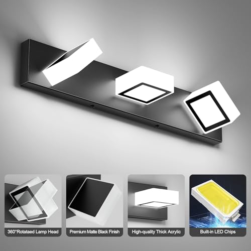 Image of Ralbay Black Bathroom Vanity Lights 24inch Metal Acrylic LED Modern Bathroom Wall Lighting Fixtures Over Mirror Matte Black (White Light 6000K, Non-dimmable)