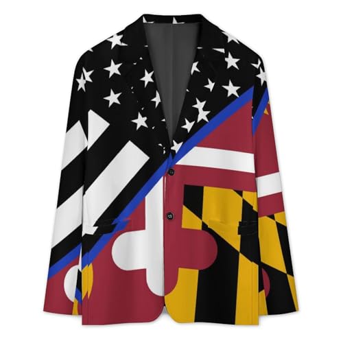 Blue Line U.S. Maryland Flag Men's Slim Suit Long-Sleeve Prom Tuxedo Classic Two Button Business Jacket3