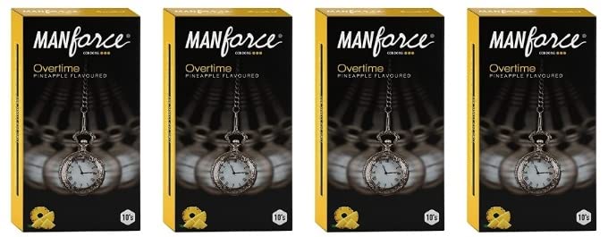 Manforce Overtime Pineapple Flavoured Condoms for Men | 40 pcs | Dotted, Contoured & Ribbed Condoms | For Long-Lasting Pleasure Of Both | India’s No. 1* Condom Brand for Safe Sex