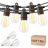 Svater Outdoor String Lights 100 FT, Patio for Outside with Shatterproof S14 Bulbs, Waterproof LED Hanging Light for Cafe Backyard Bistro Party, Warm White