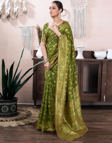Image of Women's Kanjivaram Soft Silk Banarasi Saree With Blouse Piece | Banarasi Sari For Women | Saree with Blosepiece