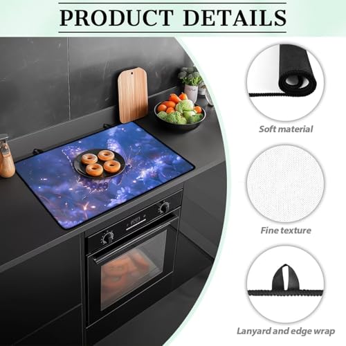 Image of Butterfly Purple Stove Top Cover for Electric Stove, Multifunctional Stove Mat, Heart Resistant Cooktop Cover, Folding Range Top Cover, Countertop Dust Protection Cover, 30 x21 Inches