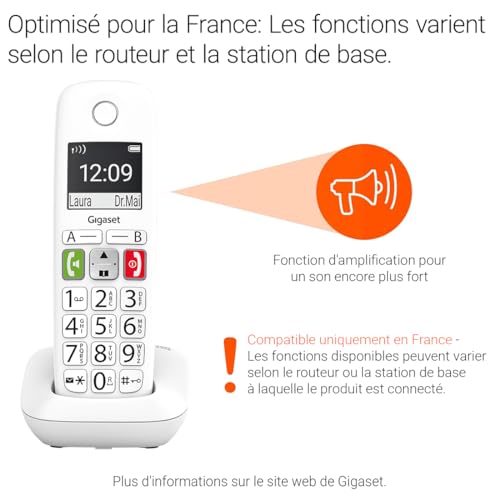 Téléphone fixe sans fil blanc Gigaset E290A à larges touches écran rétroéclairé - 2