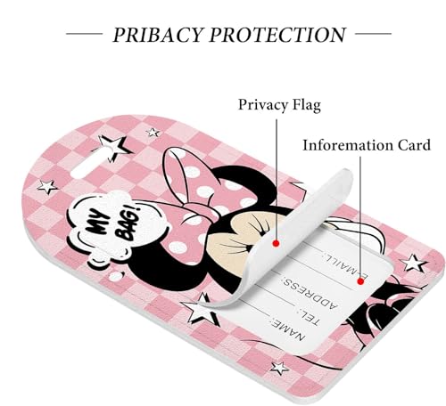 2 Packs - Cute Leather Luggage Tag for Suitcase,My Bag Pink Design Travel Suitcase Tag with Privacy Flap Address Labels, Travel Bag Tags3