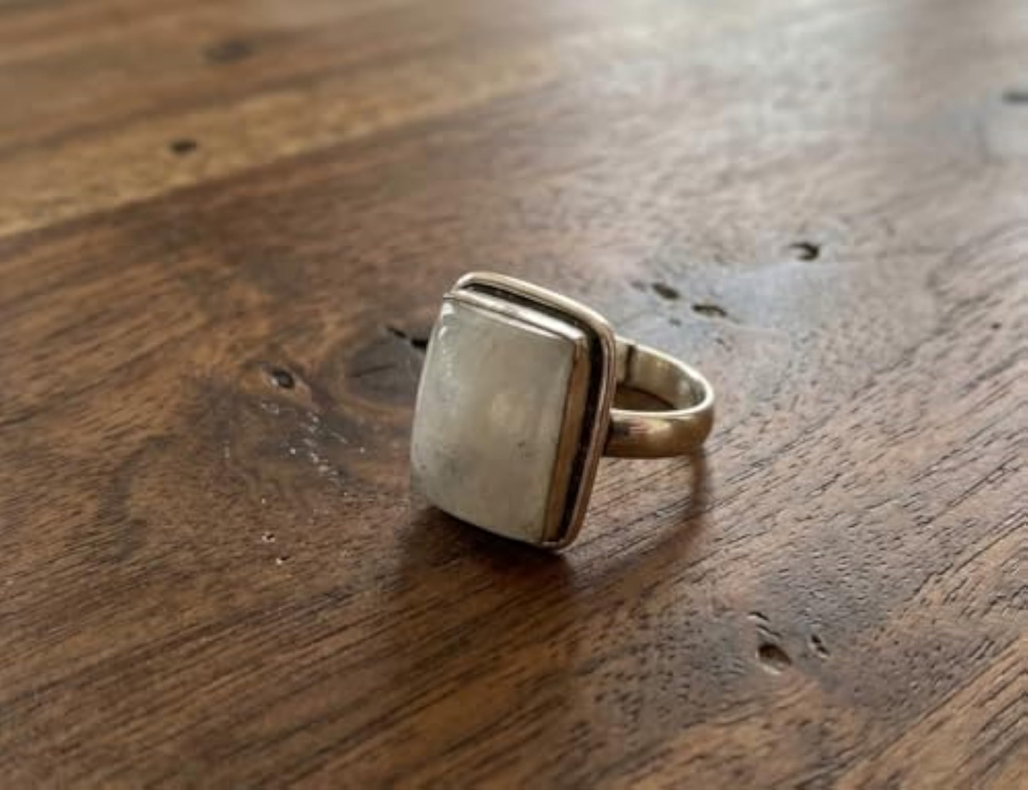 Natural White Moon Stone Crystal Square Shaped Ring