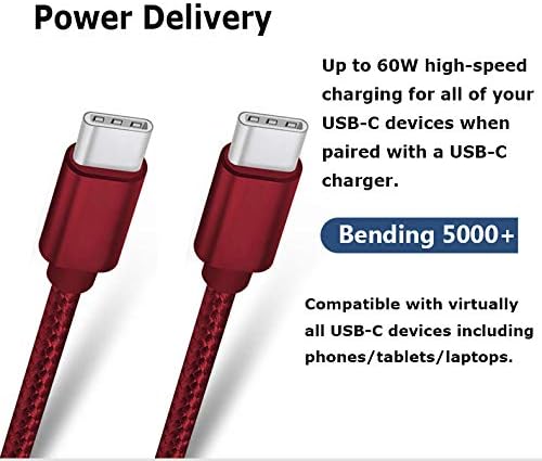 USB C to USB C Cable 4,6M, 60W Power Delivery Extra Long and Extremely Durable Type C Charger Cord Compatible with MacBook Pro/Galaxy S20/Switch/Pixel/LG and Other USB C Charger (Red)