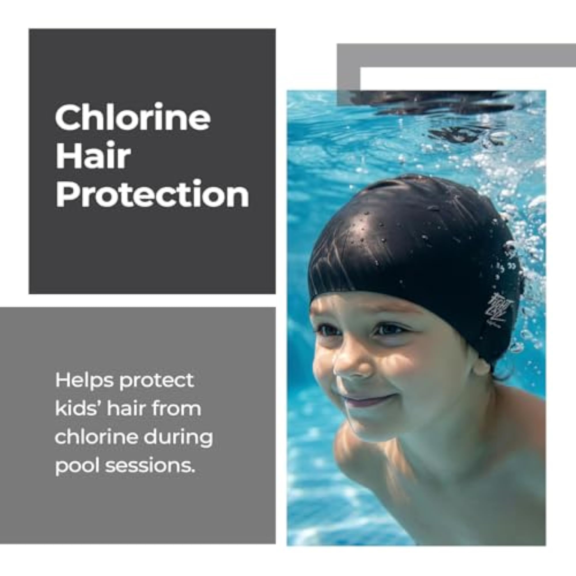 Kids Swimming Cap, Silicone, Black