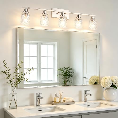 MELUCEE 5-Light Vanity Light for Bathroom with Cracked Hammered Glass Shade by MELUCEE - Used condition - Image 2