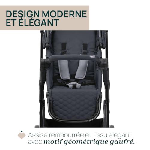 Chicco Poussette Seety, Poussette Bébé Légère et Compacte de 0 Mois à 4 Ans, Capacité de Charge Maximale de 22 kg, Poussette Pliable, Dossier Inclinable, Pliage Automatique en 1 Étape, Canopy