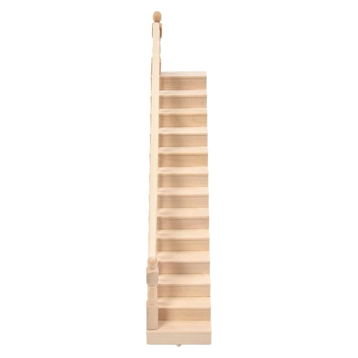 FONGKNOX Dollhouse Staircase Miniature Stairs Wood Stair 1/12 Dollhouse Miniature Furniture Wooden Stringer Steps Model DIY Staircase Accessories Decor Left Armrest - Image 3